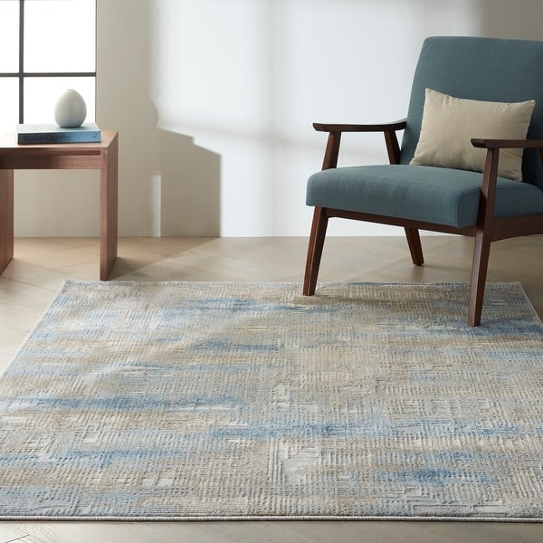 slide 2 of 41, Calvin Klein Rush Contemporary Geometric Abstract Area Rug 4' x 6' Rectangle - Blue/Beige