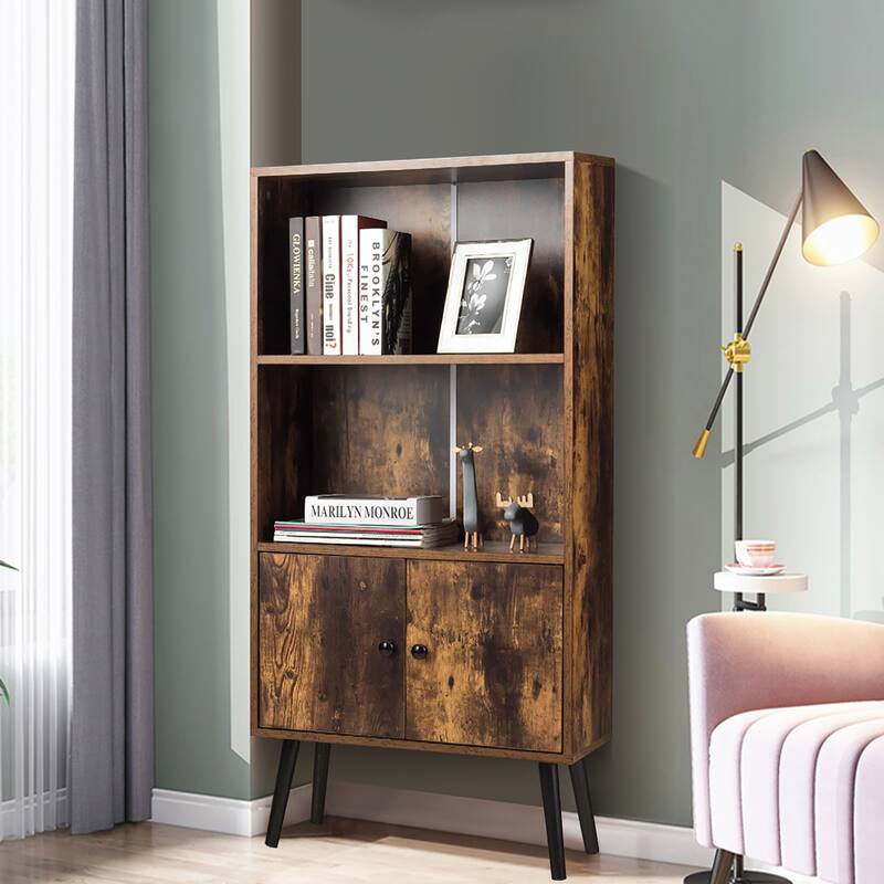 Retro Bookcase Freestanding Bookshelf with 2 Tier Shelves