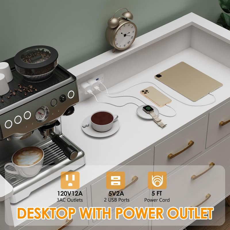 8 Drawer Dresser for Bedroom with LED Light, Charging Station & Open Shelf