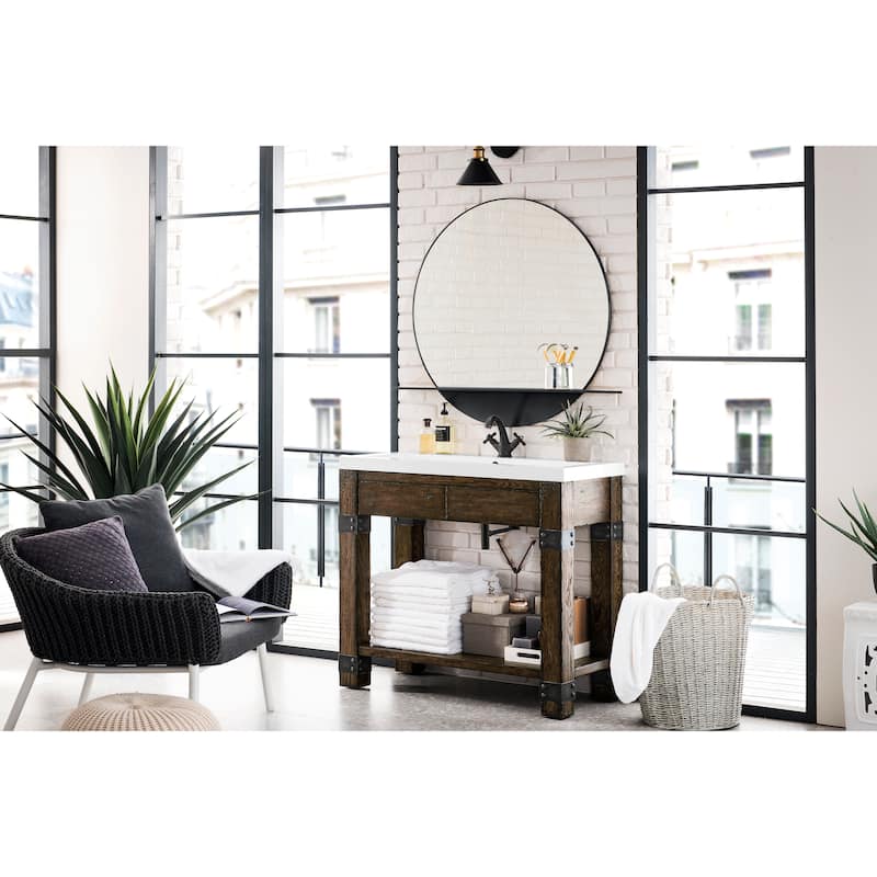 Brooklyn 39.5" Wooden Sink Console w/ White Glossy Composite Countertop
