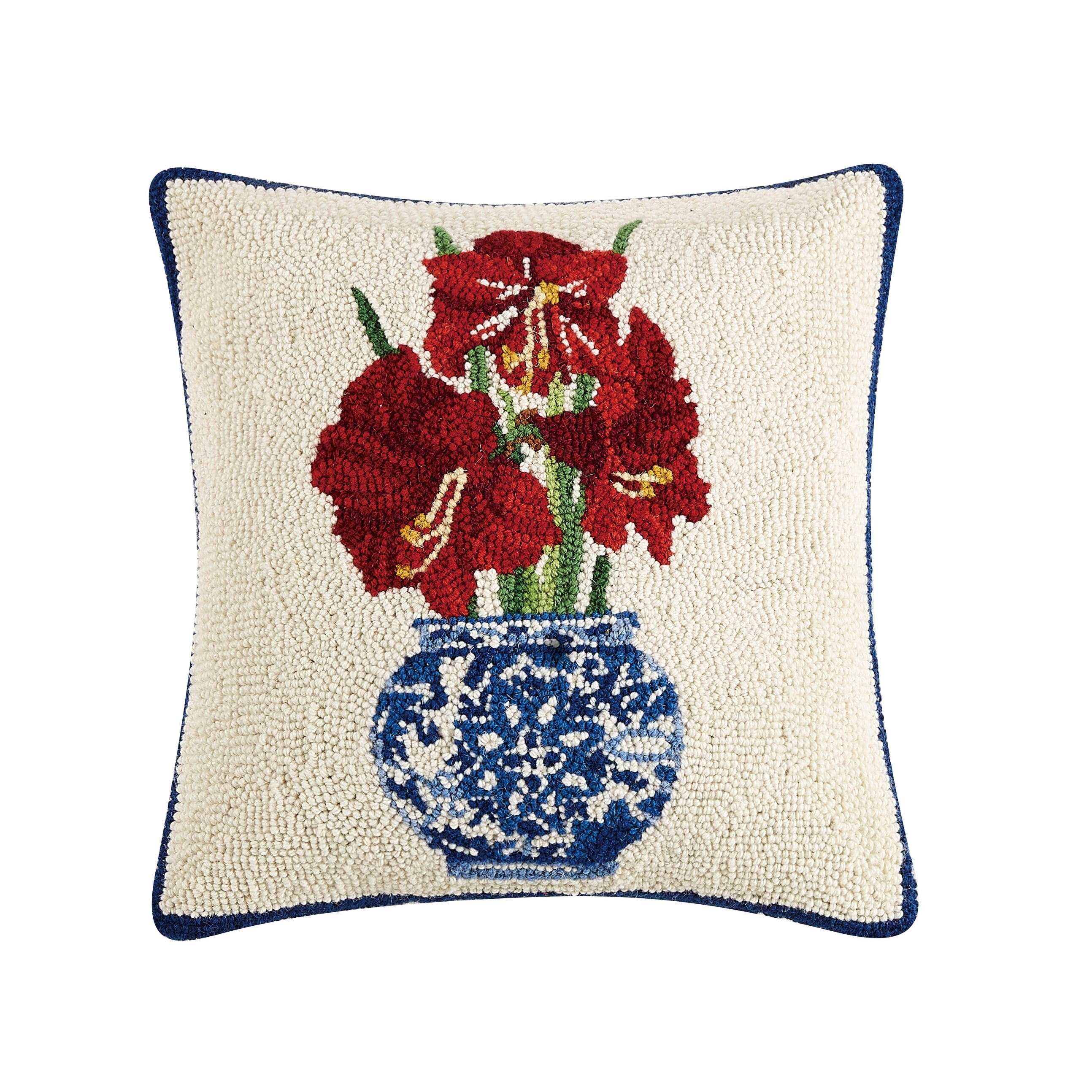 Holiday Chinoiserie Amaryllis Wool Hook Pillow