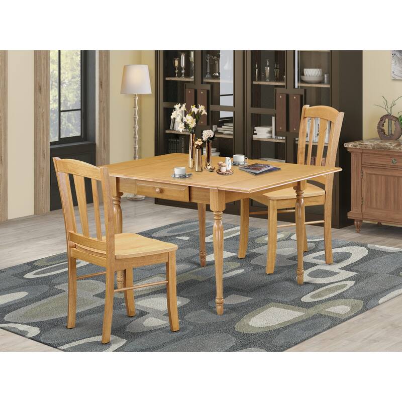East West Furniture Dining Room Table Set Includes a Rectangle Kitchen Table with Dropleaf and Dining Chairs (Pieces Options) - MZDL3-OAK-W