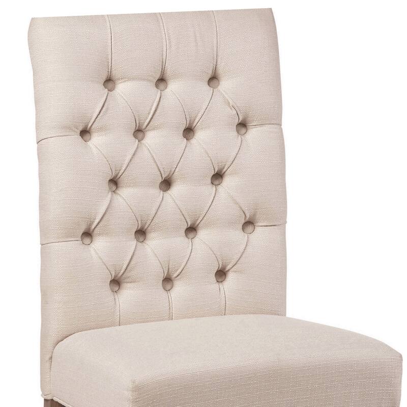 Fabric Dining Chair with Button Tufted Back, Set of 2, Beige
