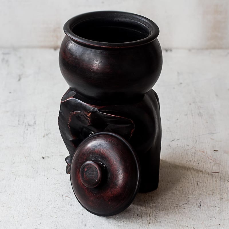 Novica Handmade Elephants Cargo Wood Decorative Jar