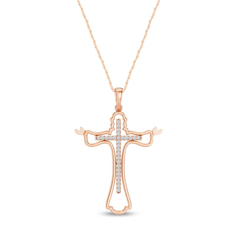 1/10ct TDW Diamond Cross Pendant Necklace in 10K Gold for Women - White - Rose