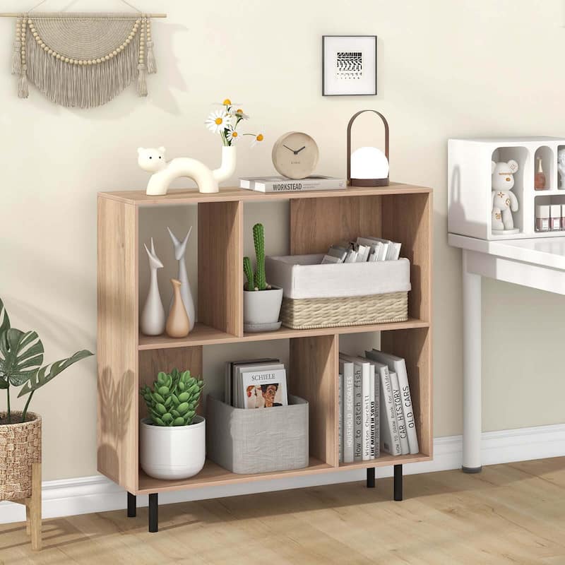 Costway Open Shelf Bookcase Mid Century Modern Cube Bookshelf with 4 - See Details