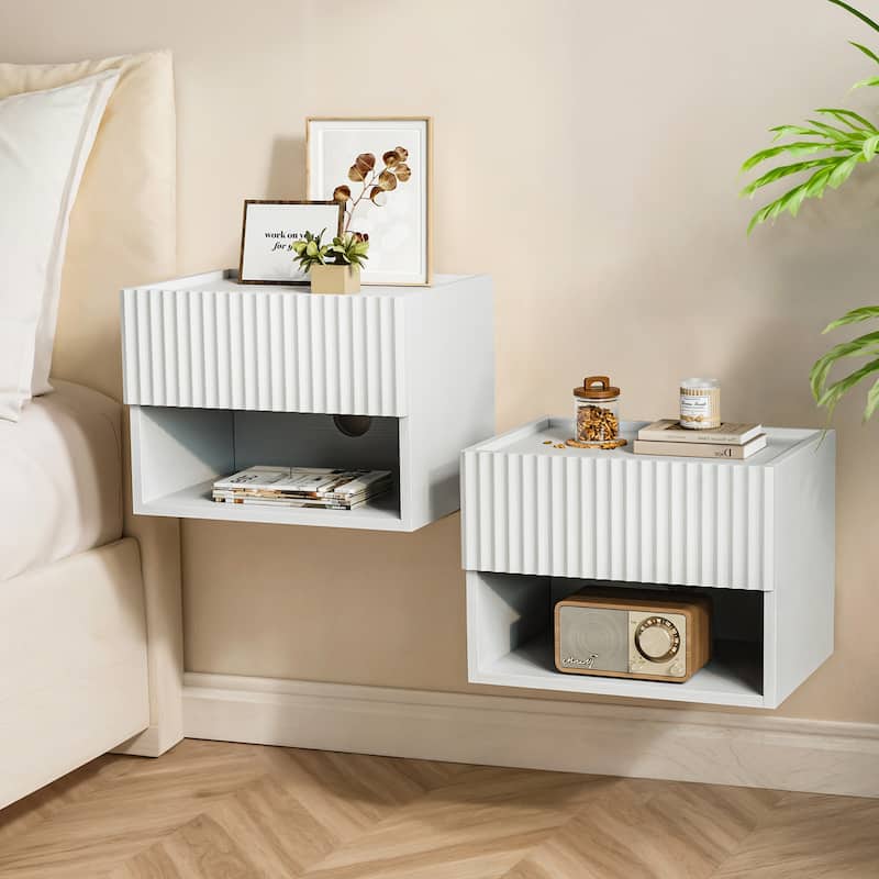 Modern Wall-Mounted Floating Nightstands with Drawer and Open Shelf (Set of 2)