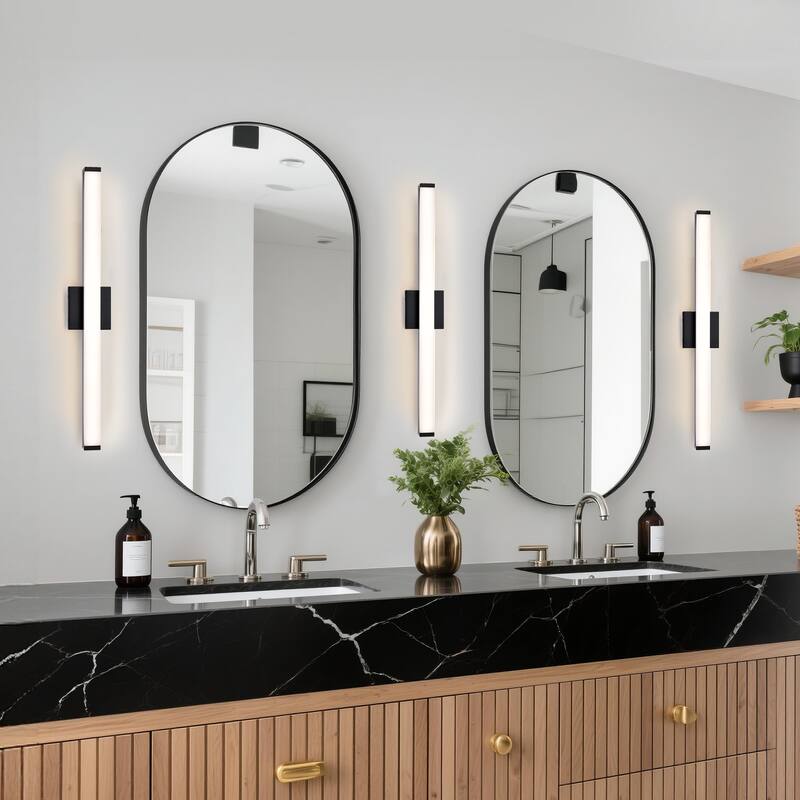 Modern Integrated LED Vanity Light Bar - 6 Variants (24in/30in, Matte Black/Brushed Nickel/Gold), 3000K, Damp Rated for Bathroom
