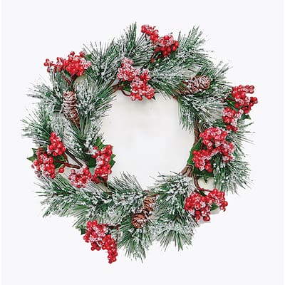 13" Artificial Christmas Mini Wreath And Centerpiece with Snow Berry and Pine - 13