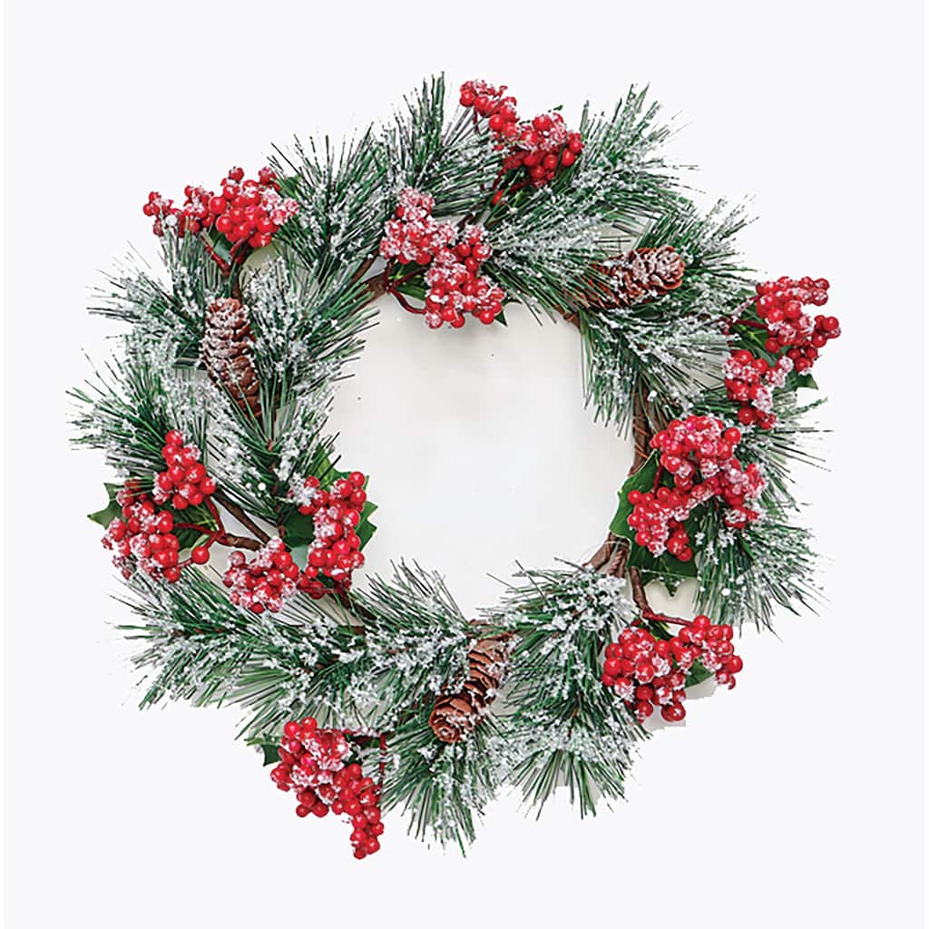13" Artificial Christmas Mini Wreath And Centerpiece with Snow Berry and Pine - 13