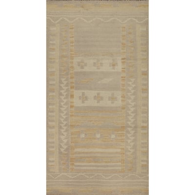Hand Woven Oriental 100% Wool Carpet Southwestern Tribal Brown Kilim Area Rug - 4' 4'' X 2' 2''