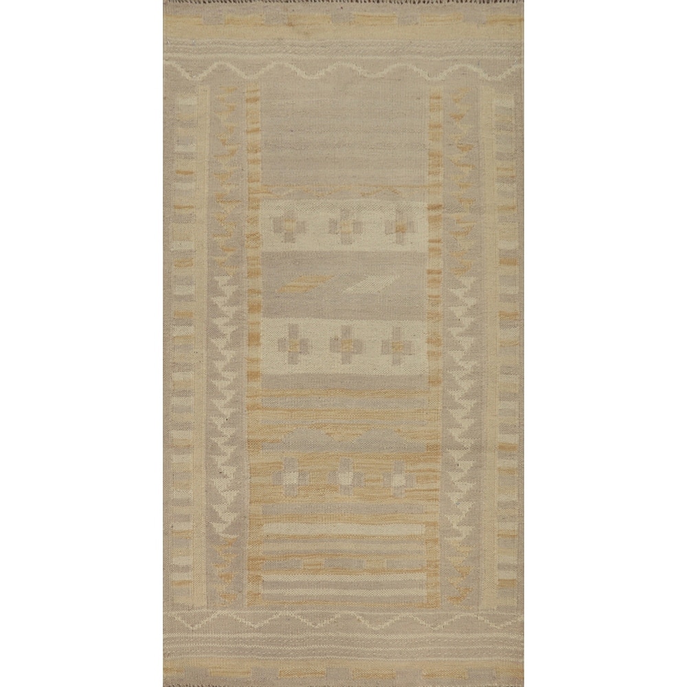Hand Woven Oriental 100% Wool Carpet Southwestern Tribal Brown Kilim Area Rug - 4' 4'' X 2' 2''