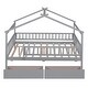 preview thumbnail 11 of 13, Gray Full Size Wooden House Bed with Two Drawers and Roof for Kids, Boys and Girls, Bedroom