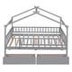 preview thumbnail 4 of 34, Kids Funny Canopy Bed Wooden Frame House Bed Full Size Platform Bed Daybed with Roof, Safety Guardrail and Drawers