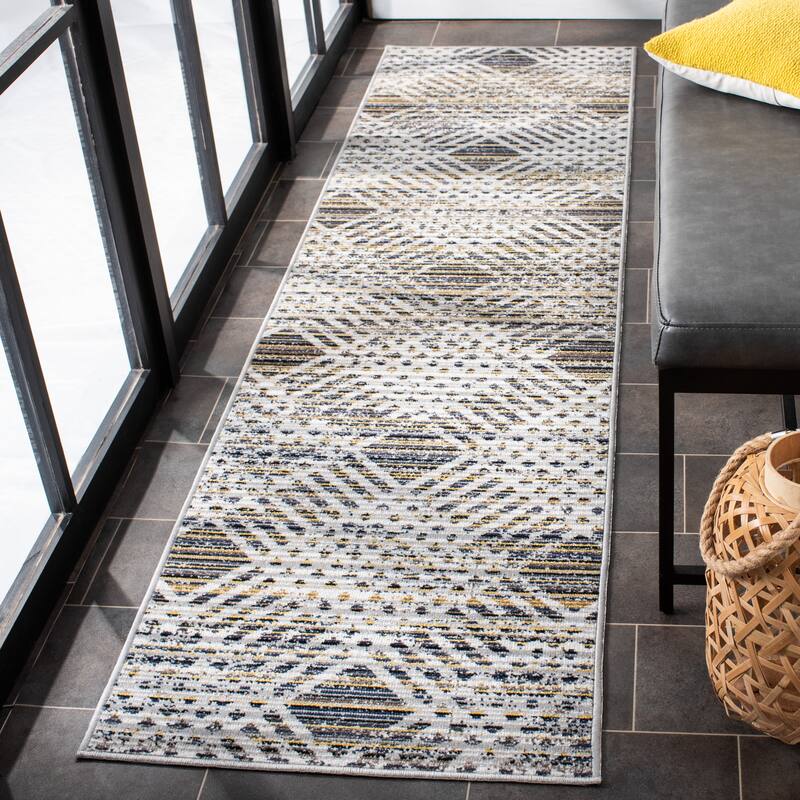 SAFAVIEH Montage Ausonia Indoor/ Outdoor Waterproof Patio Backyard Rug - 2'3" x 8' Runner - Dark Grey/Grey
