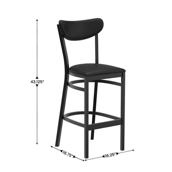 dimension image slide 11 of 13, Commercial Metal Barstool with Wood Seat and Boomerang Back