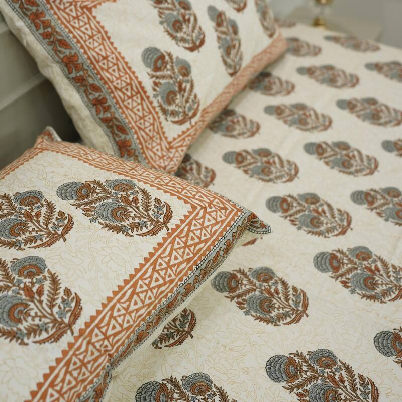 Fabdivine Cotton Hand Block Floral Flat Sheet Bed Room Home Décor Accent Gift