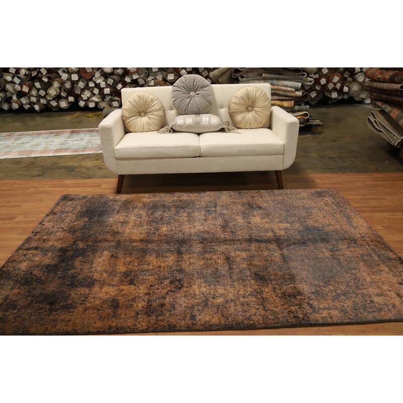 Hand Knotted Oriental Viscose Silk Carpet Modern Abstract Yellow & Gold Abstract Area Rug - 7' 10'' X 5' 7''