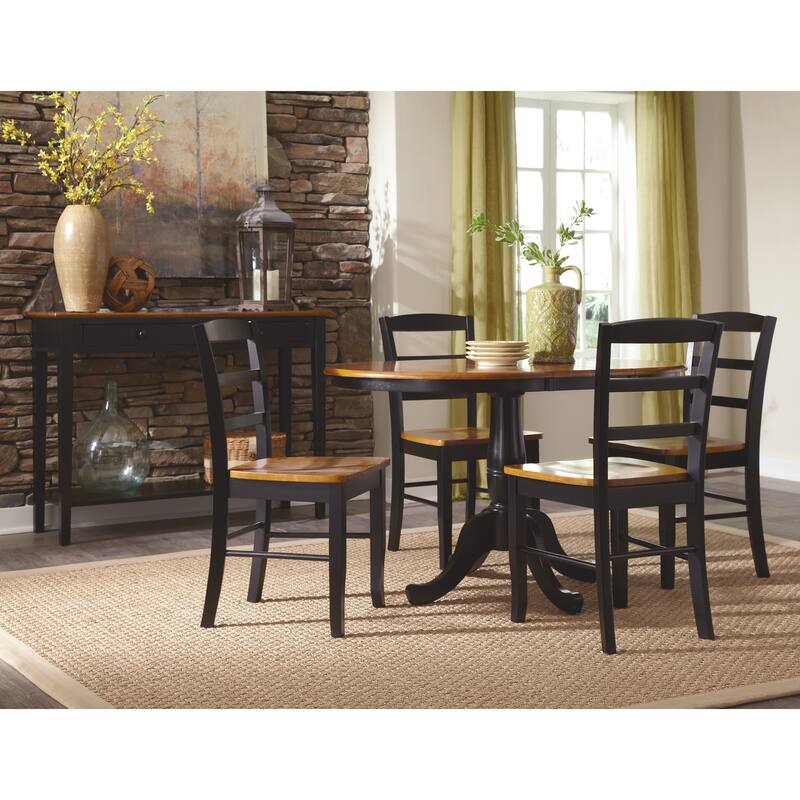 36" Round Top Pedestal Ext Table with 12" Leaf and 4 Madrid Chairs