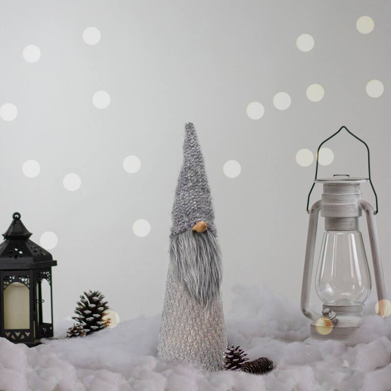 16" LED Lighted Gray Knit Gnome Christmas Figure