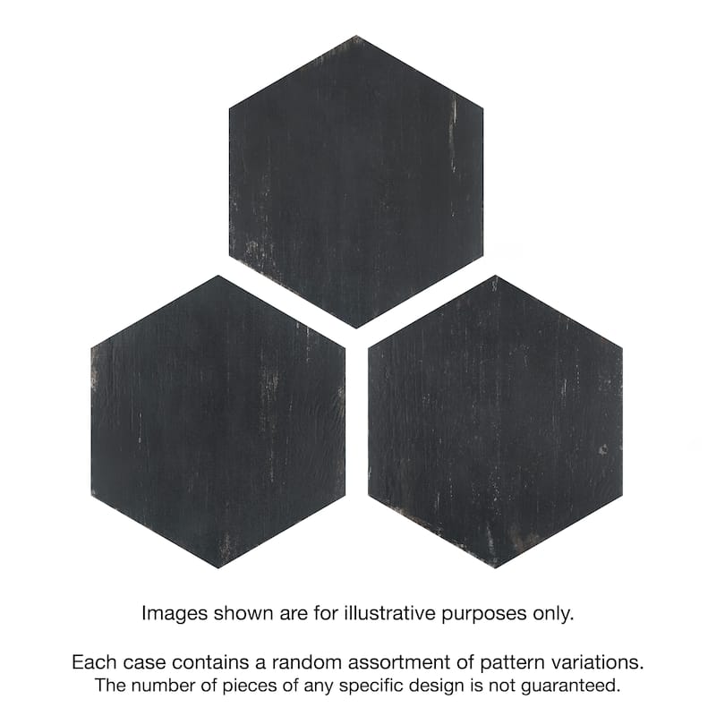 Merola Tile Retro Hex Nero 14-1/8" x 16-1/4" Porcelain Floor and Wall Tile