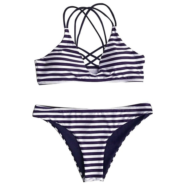 cupshe blue and white striped bikini