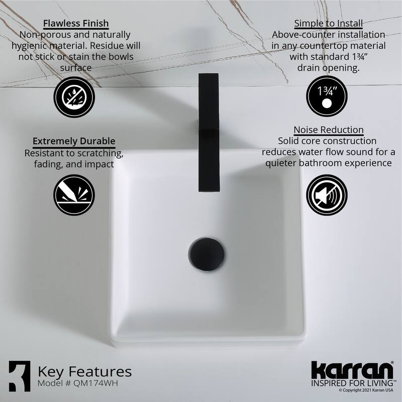 Karran USA QM174422 Quattro Matte Collection 14-1/2" Acrylic / Solid