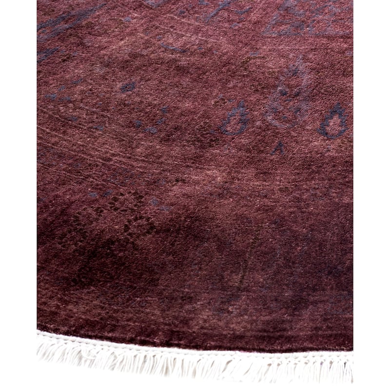 Overdyed One-of-a-Kind Hand-Knotted Round Area Rug - Purple - 6' 1" x 6' 1"