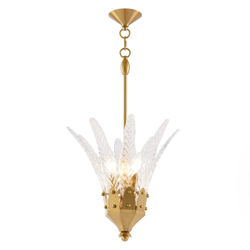 17" Modern Gold Flower 3-light Leaf-shaped Textured Glass Chandelier Hanging Light