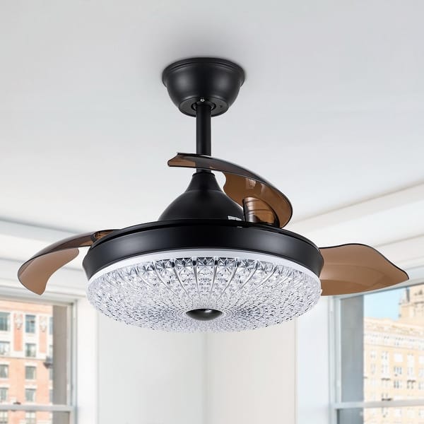 slide 1 of 31, 36" Black Crystal Retractable Ceiling Fan with LED light and Remote Black