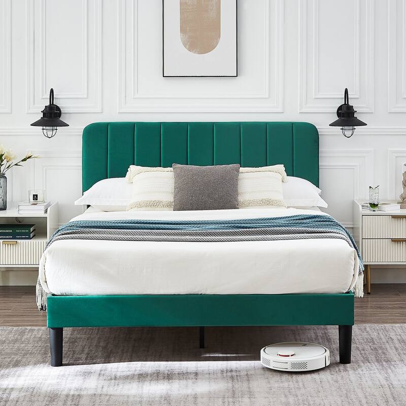 Javlergo Upholstered Platform Bed Frames with Height Adjustable Headboard, Sturdy Wooden Slats/Noise-free