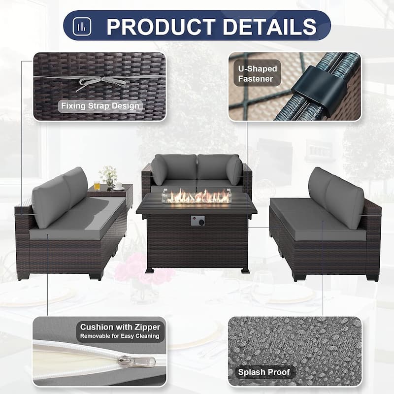 Patio Furniture Sectional Sofa Set, PE Rattan Swivel Rocking Chairs Patio Conversation Set