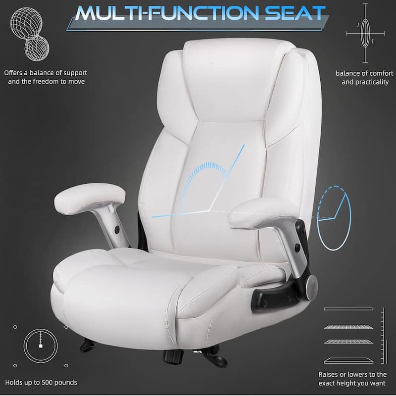 BOSSIN 600lbs Big and Tall Office Leather Chair with Flip up Armrest, Ergonomic Lumbar Support and Quiet Rubber Wheel