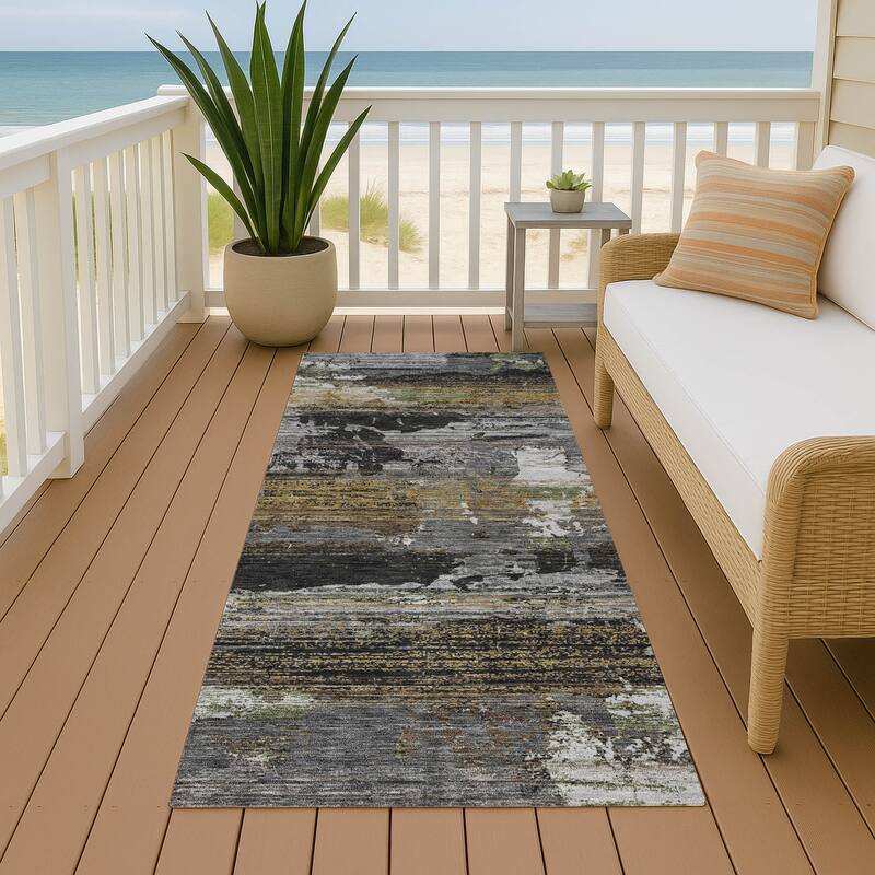 Machine Washable Indoor/ Outdoor Chic Veta Chantille Rug - Black - 2'3" x 7'6"