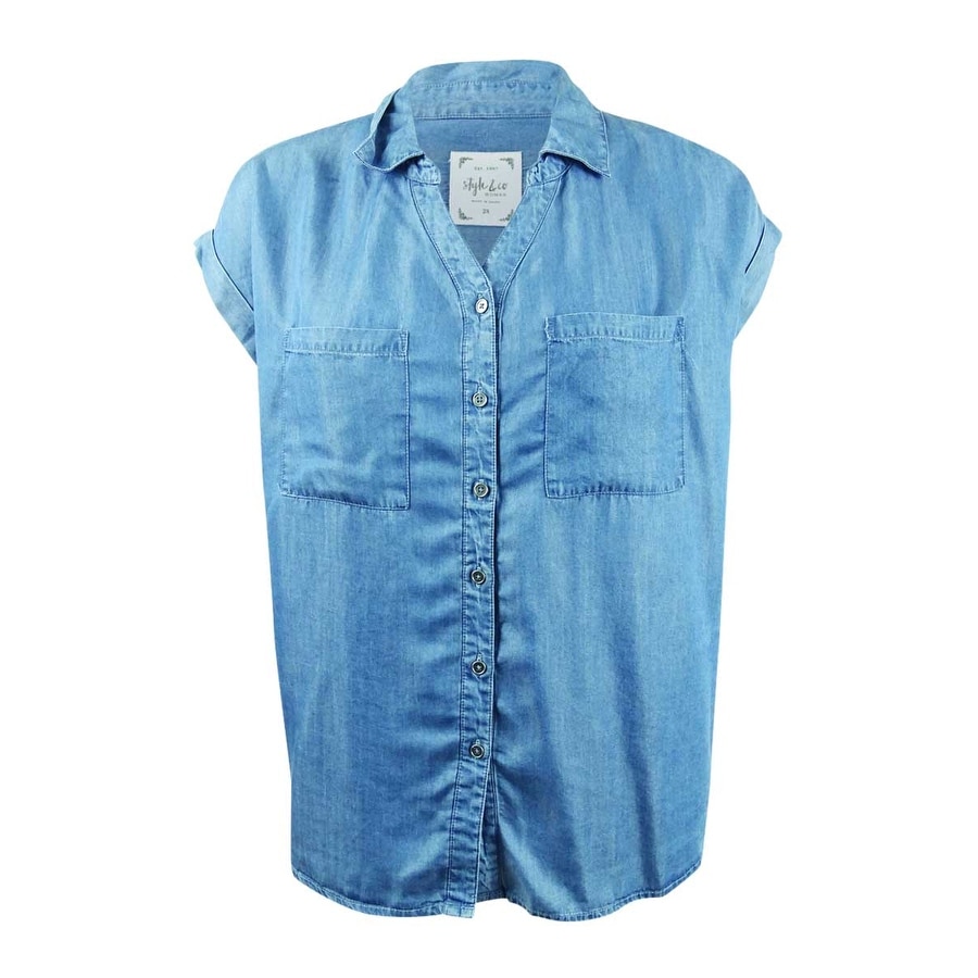 short sleeve denim shirt womens plus