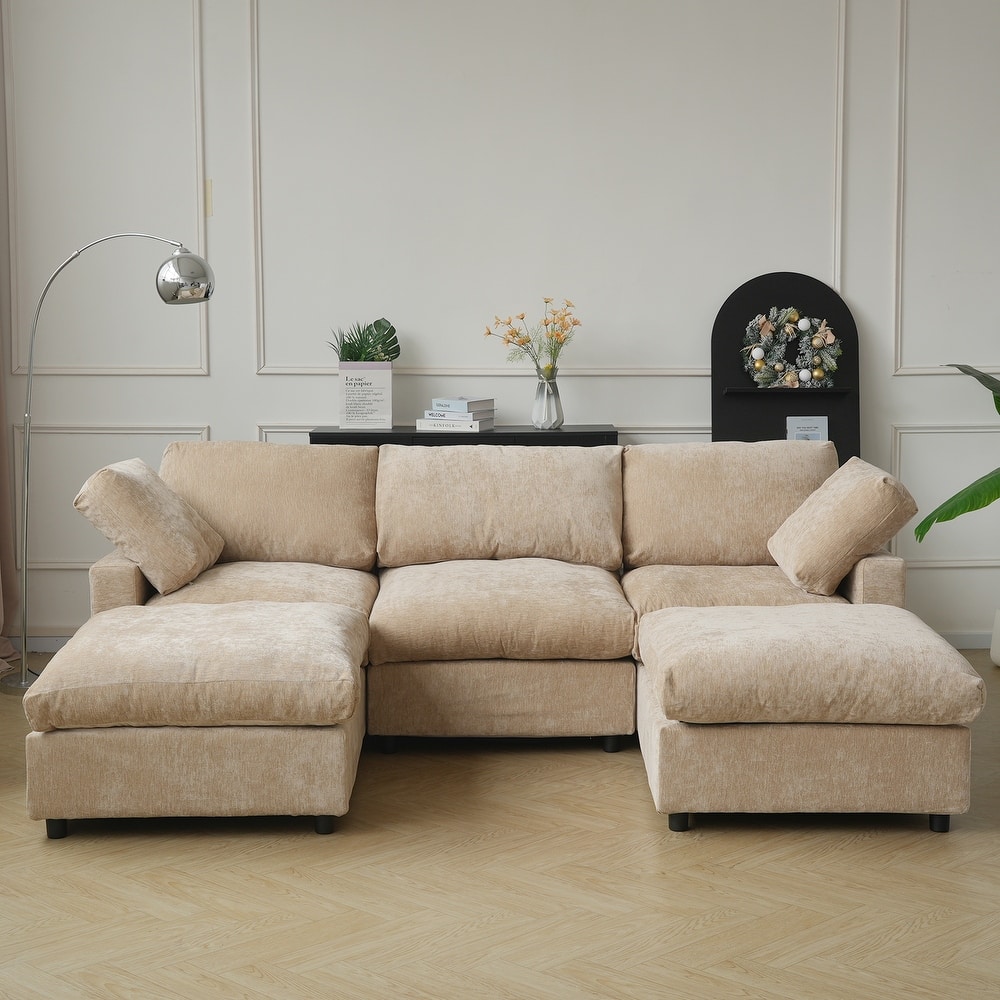 100 inches Cloud Sectional Sofa, Oversized Modular Sectional Couch, U Shaped Sofa with Chaise, Ottoman