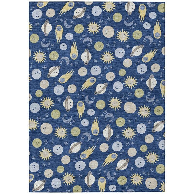 Machine Washable Indoor/ Outdoor Planets Comets Chantille Rug