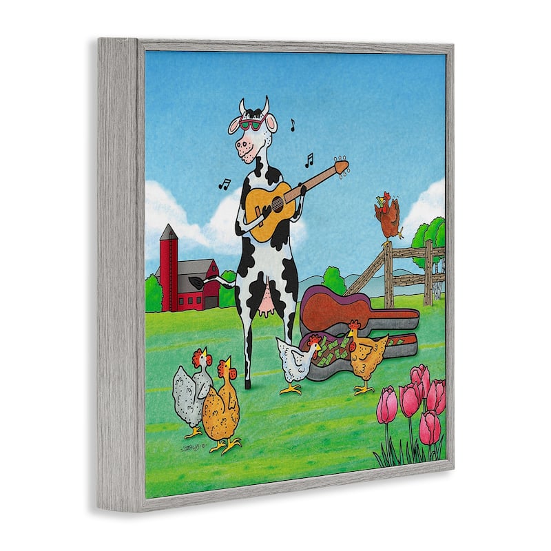Stupell Busking Cow with Audience Framed Giclee Art Design By Roger Straub