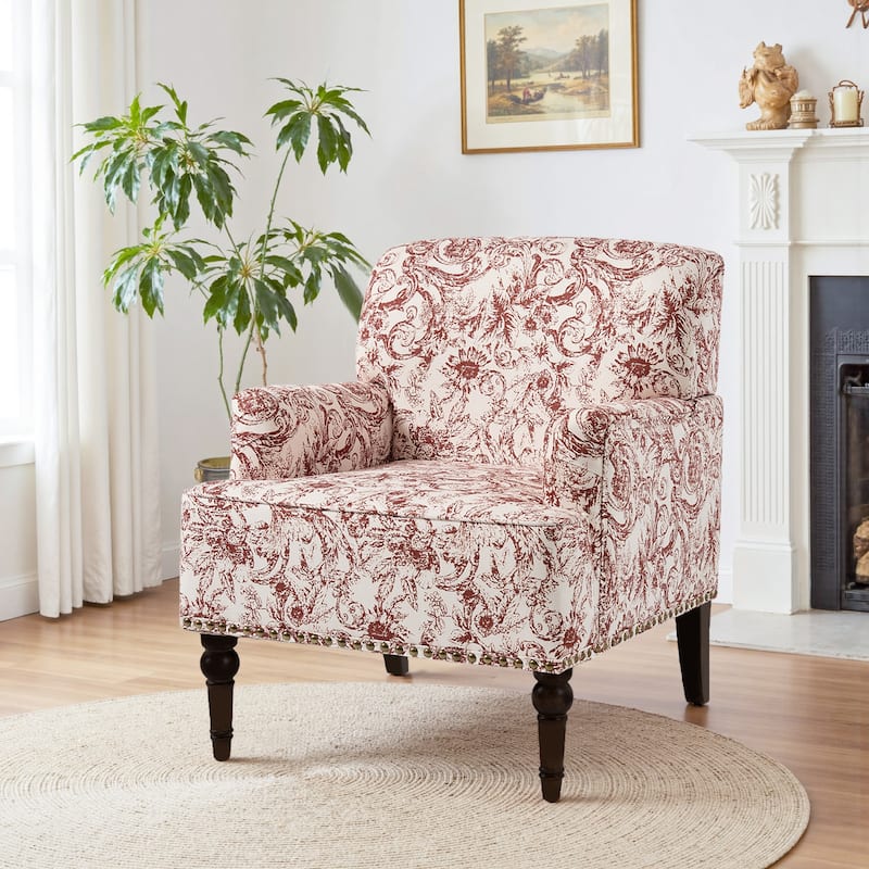 Linen Accent Chairs Nailhead Trim Armchairs with Wooden Legs