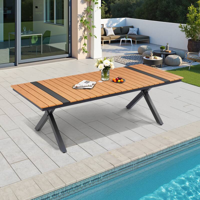 VredHom Aluminum Rectangular Outdoor Patio Dining Table with Umbrella Hole X Frame