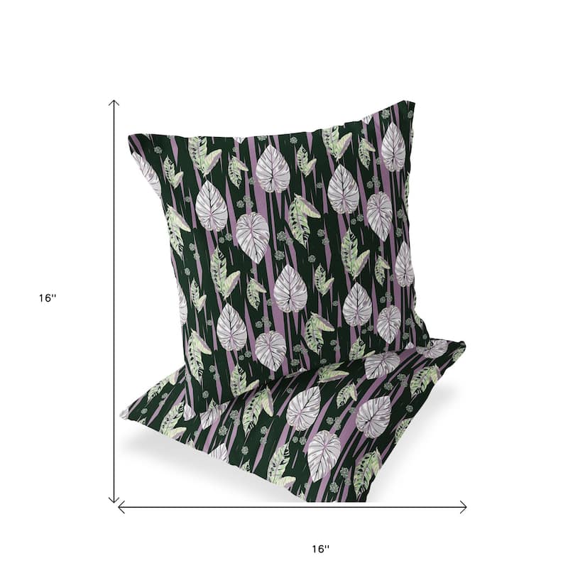 HomeRoots Set of Two 16" X 16" Purple and White Botanical Indoor Outdoor Throw Pillow - 16.00' X '16.00' X '5.00