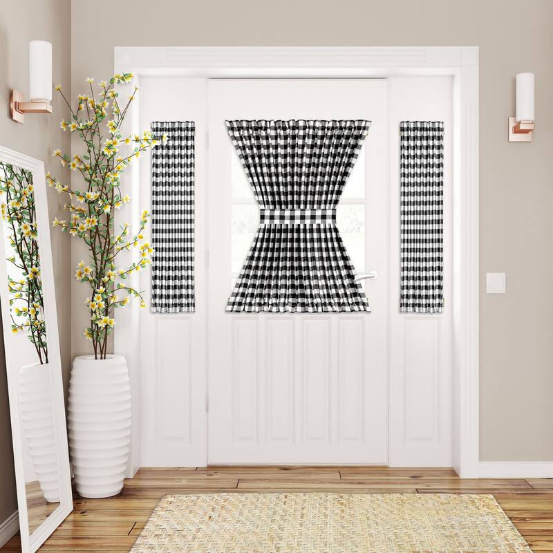 Buffalo Check Rod Pocket Door Panel and Tieback - 54x40 - Black/White