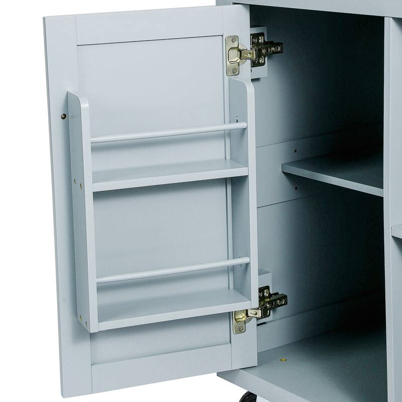 Rolling Kitchen Island with Drop-Leaf, Adjustable Storage, 5 Wheels, and 3 Drawers