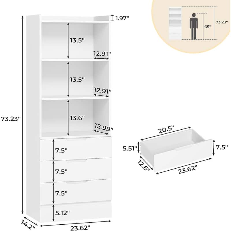 Kitchen Storage Cabinet Bookcase 3 Drawers Open Shelves