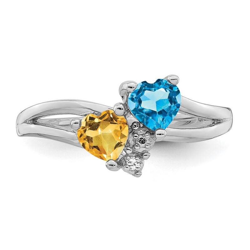 Curata 925 Sterling Silver Polished Open back Blue Topaz and Citrine Diamond Ring
