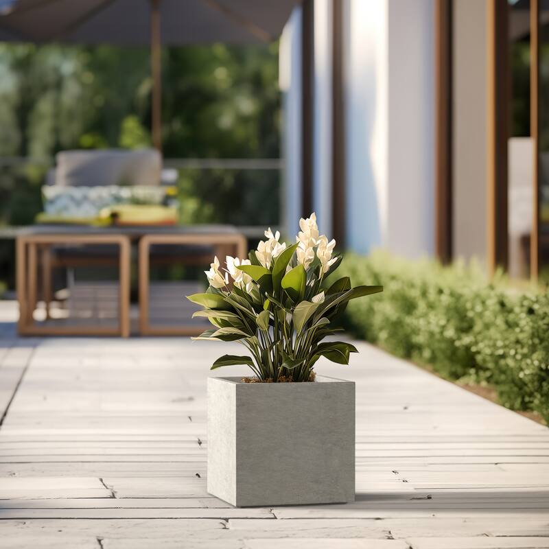 Tall Concrete Square Plant boxes / Large Indoor and Outdoor flower Planters - 12 Inch High - Light Gray