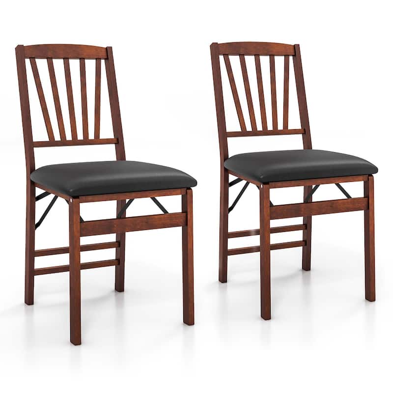2 Pack Folding Dining Chairs Foldable Chairs w/ High Backrest - Black+Brown