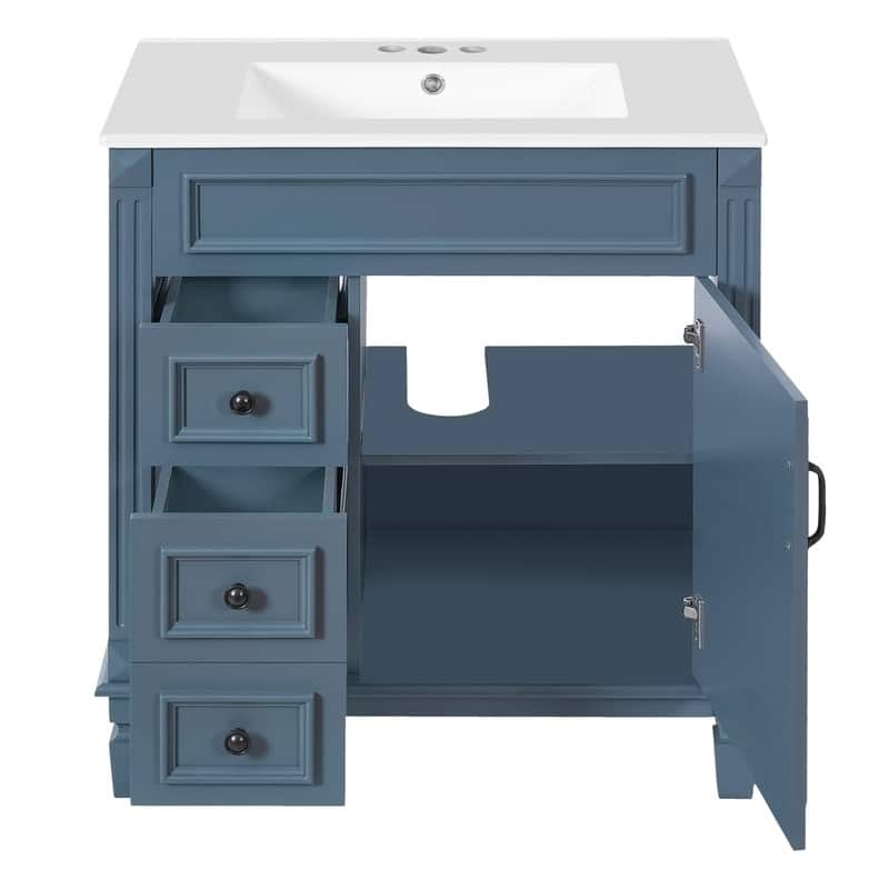 30" Bathroom Vanity with Ceramic Sink, 2 Drawers and Adjustable Shelf