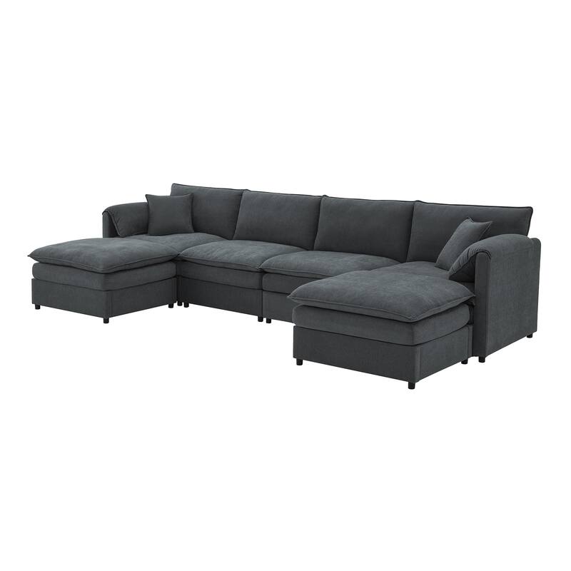 Oversized Modular Cloud Sofa Set with 2 Pillows, 134*66" Chenille Sectional Sofa for Livingroom 6 Seat Sleeper Sofa Bed