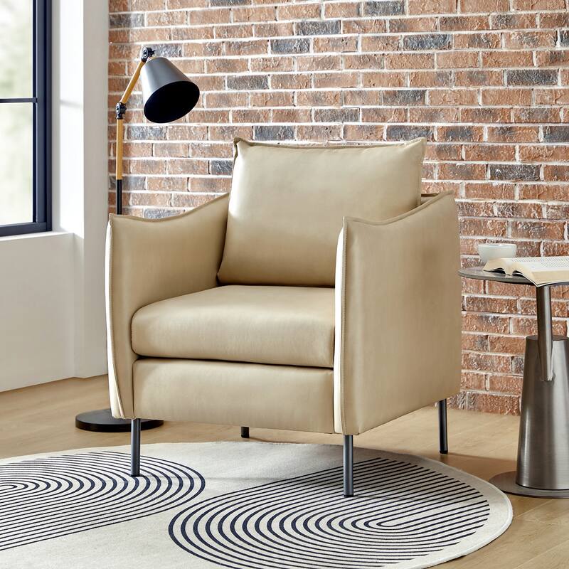 Jaime Modern Vegan Leather Accent Chair with removable Cushion by HULALA HOME - Beige